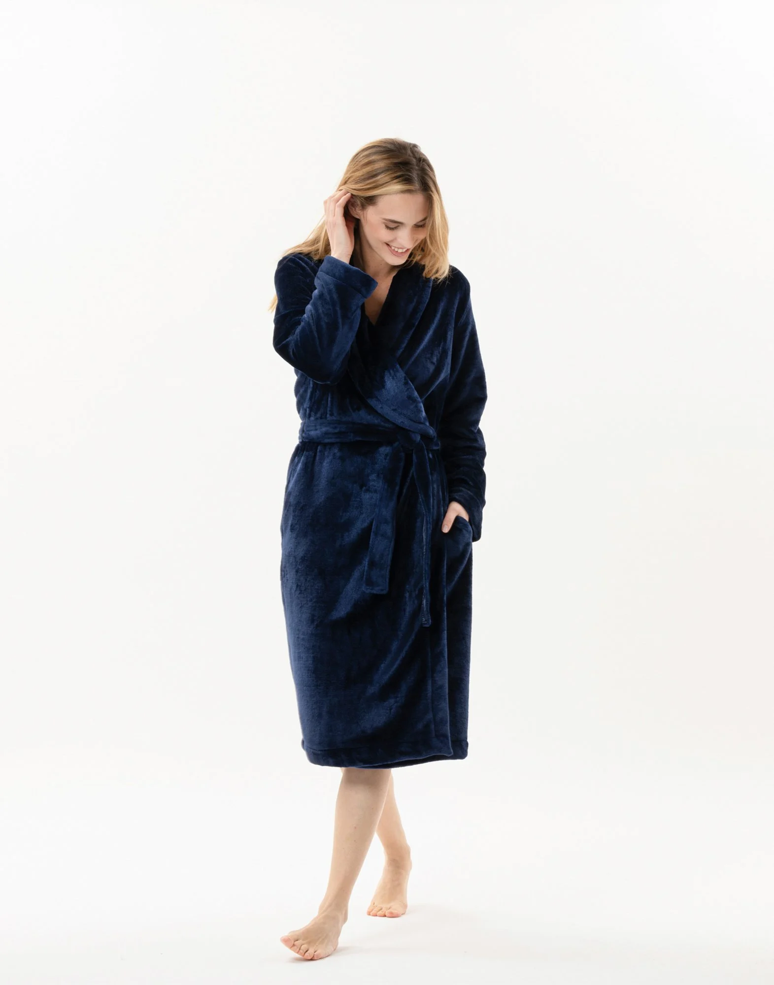 ESSENTIEL H61B - Peignoir en peluche flanelle | Bleu