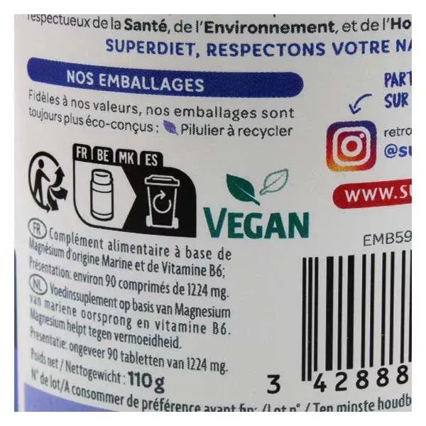 Superdiet Marine Magnésio e Vitamina B6 90 comprimidos