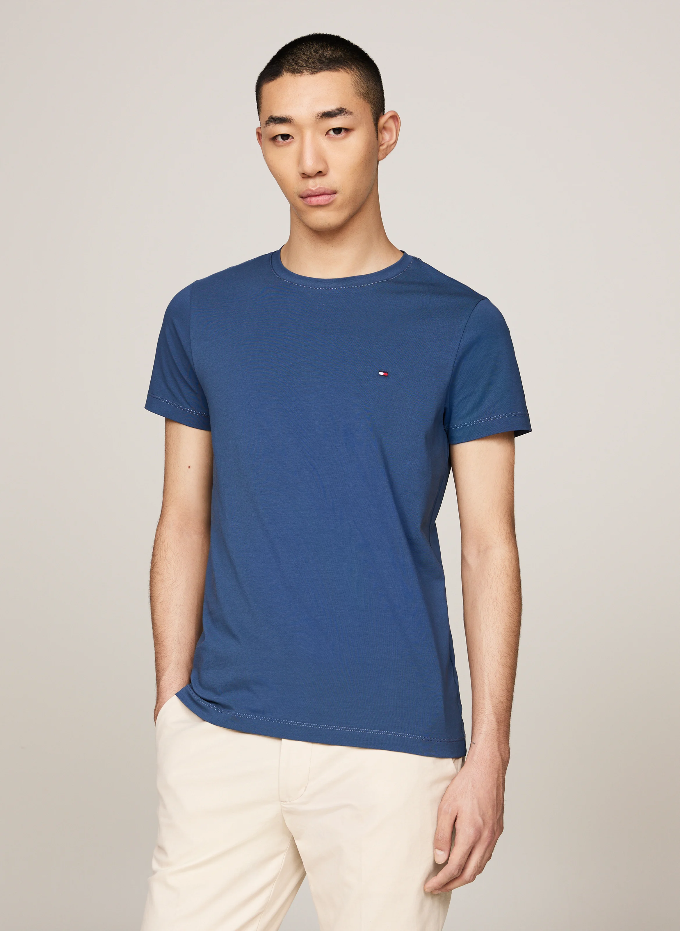 Tee-shirt col rond slim-fit en coton bio | Bleu