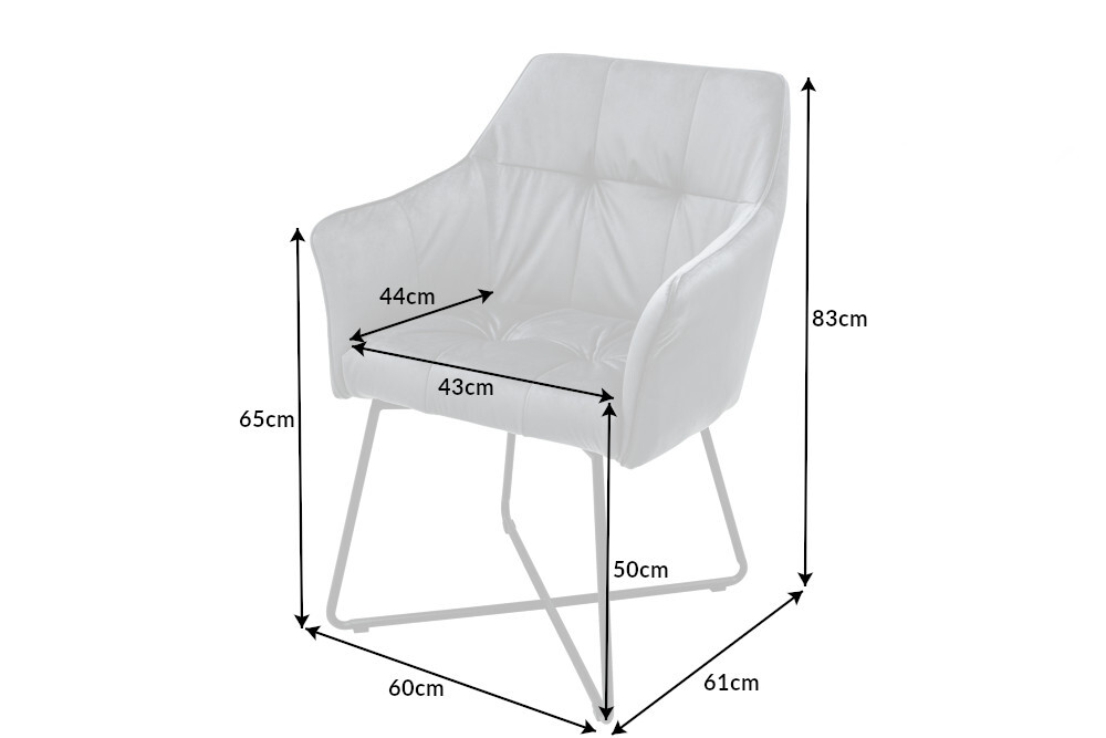 Exklusiver Design Stuhl LOFT Samt silbergrau mit Armlehne