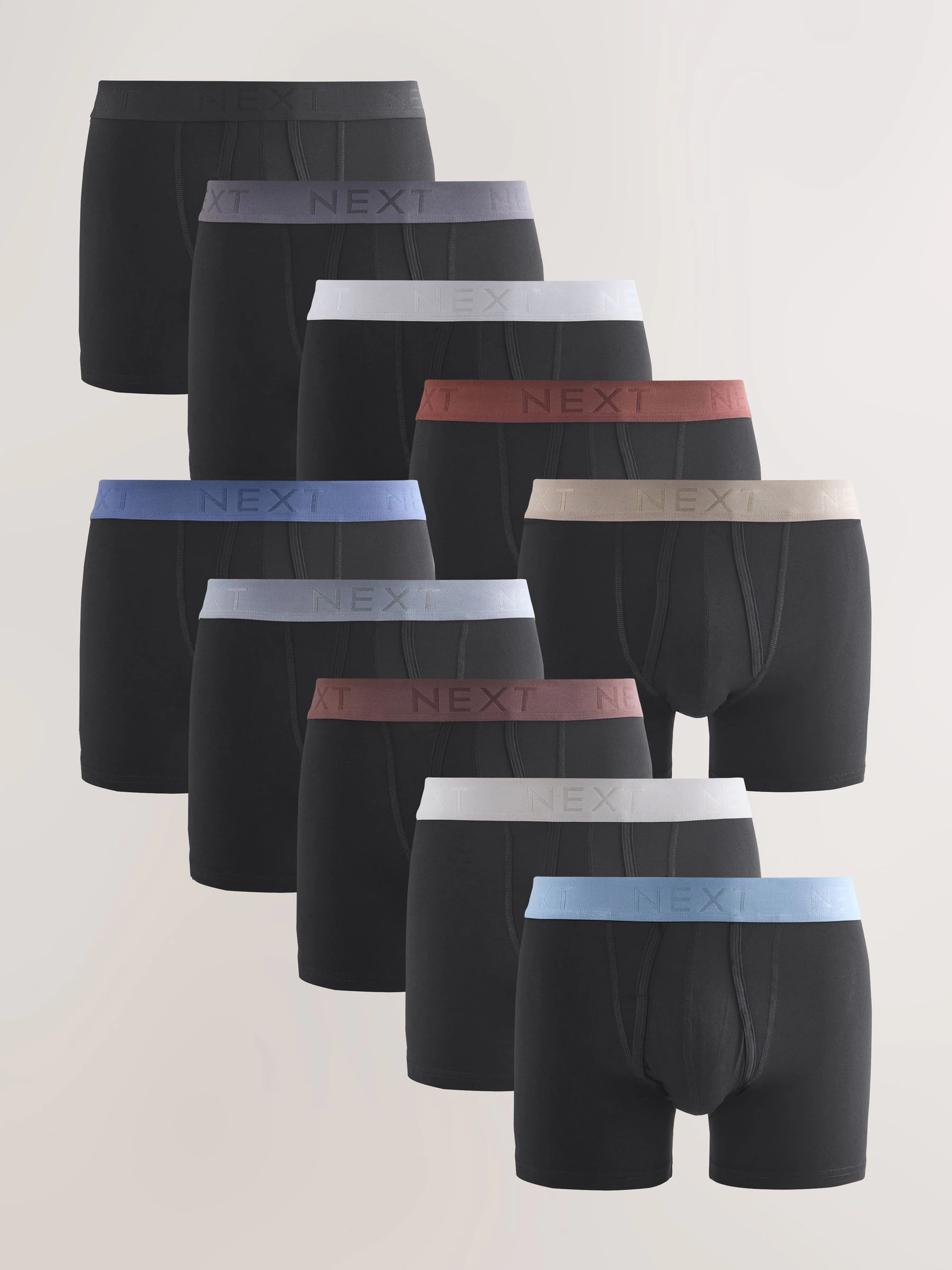 Zwarte en blauwe/bruine taillebanden - Standaard - 10 Boxershorts zonder plooi