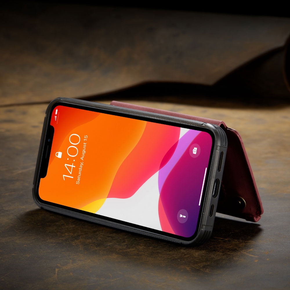iPhone 12 / iPhone 12 Pro Leder Schutzhülle mit Münzbeutel   3 Kartenfächern - Rot