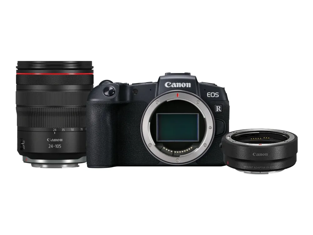 Canon EOS RP - Digitalkamera - spejlløst - 26.2 MP - Full Frame - 4K / 25 fps - 4.3x optisk zoom RF 24-105 mm F4 L IS USM objektiv - Wi-Fi, Bluetooth - med Canon Mount Adapter EF-EOS R