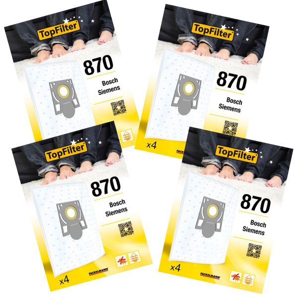 Lot de 4 packs de 4 sacs aspirateur 64870 pour Bosch et Siemens Premiu