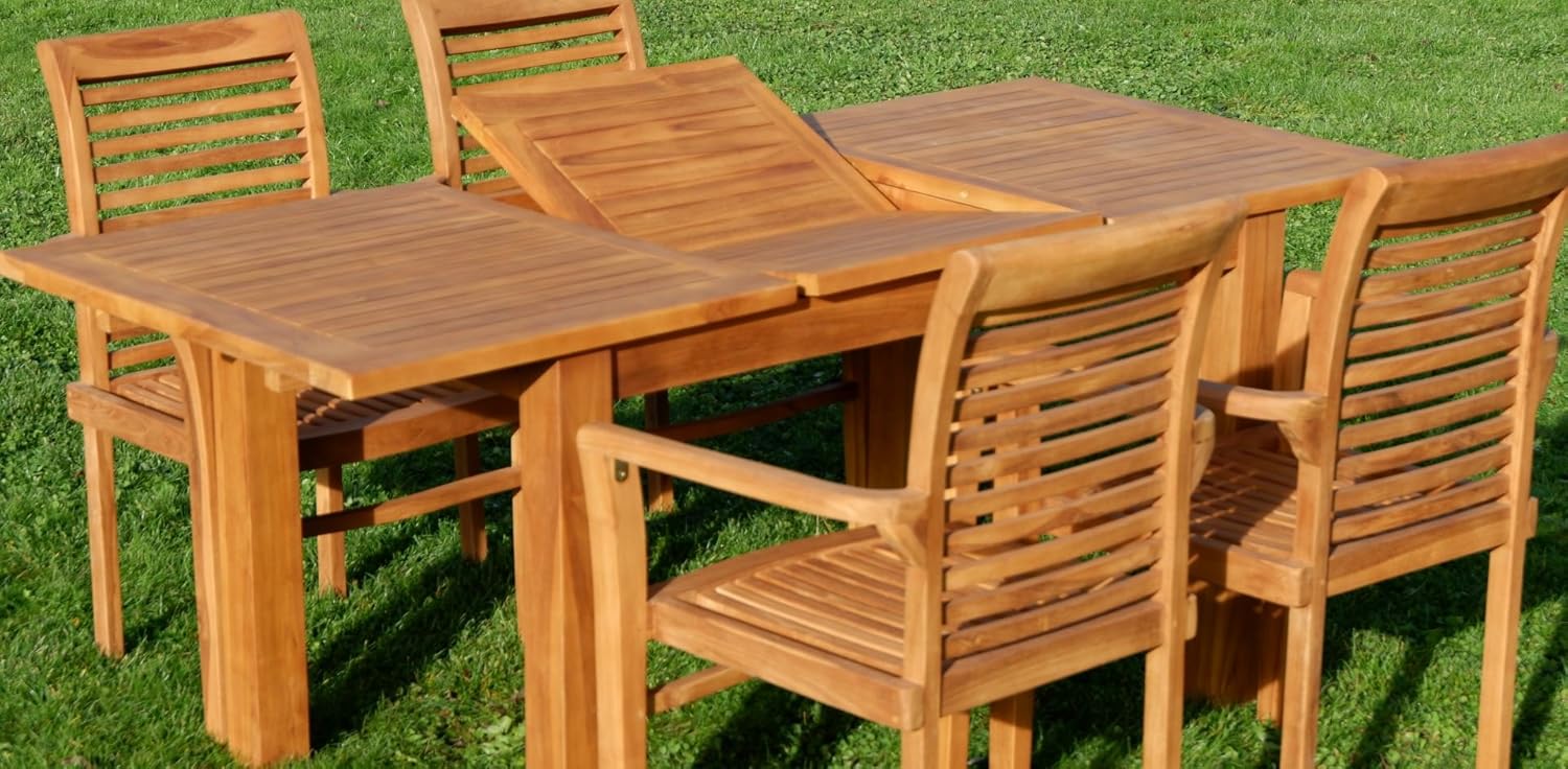 ASS Teak Set: Gartengarnitur Bigfuss Ausziehtisch 130-180 x 80cm mit 4 Alpen Sessel Holz Serie JAV
