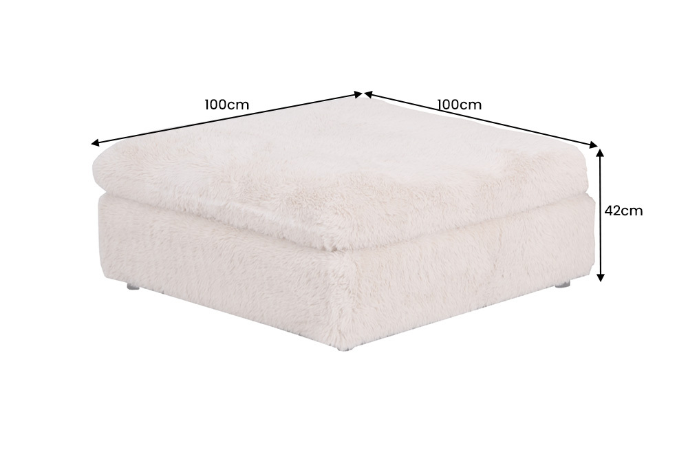 Großer Sitzhocker YETI 100cm beige sand Shaggy-Stoff langfloriger Plüsch Sofahocker