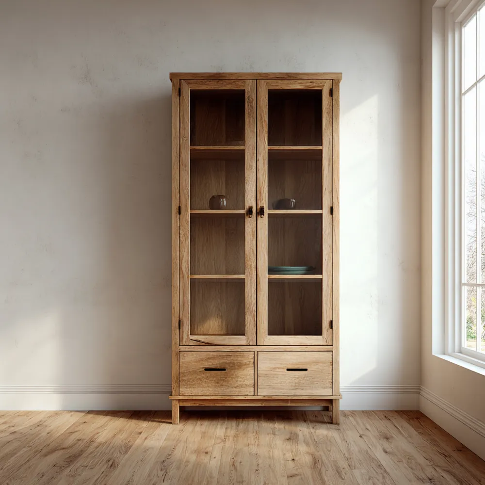Vitrinenschrank Holz 200x80x40 cm – Natur – Klassisches Design