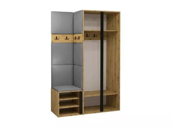 Meuble d'entrée Hartford 350, 186x116x44cm, Miroir, Blanc, Faux cuir|Stratifié