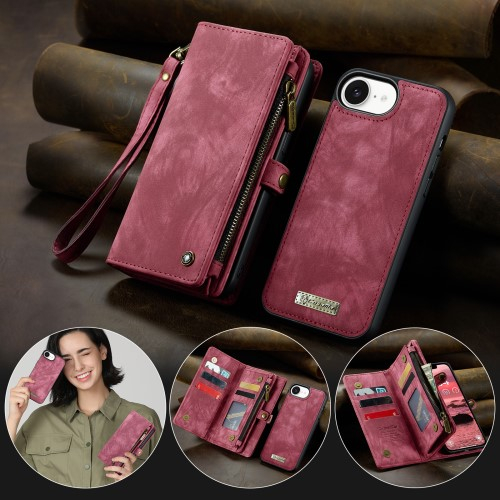 iPhone 16e 2in1 Leder Tasche   Magnet Hardcase Karten Etui - Rot