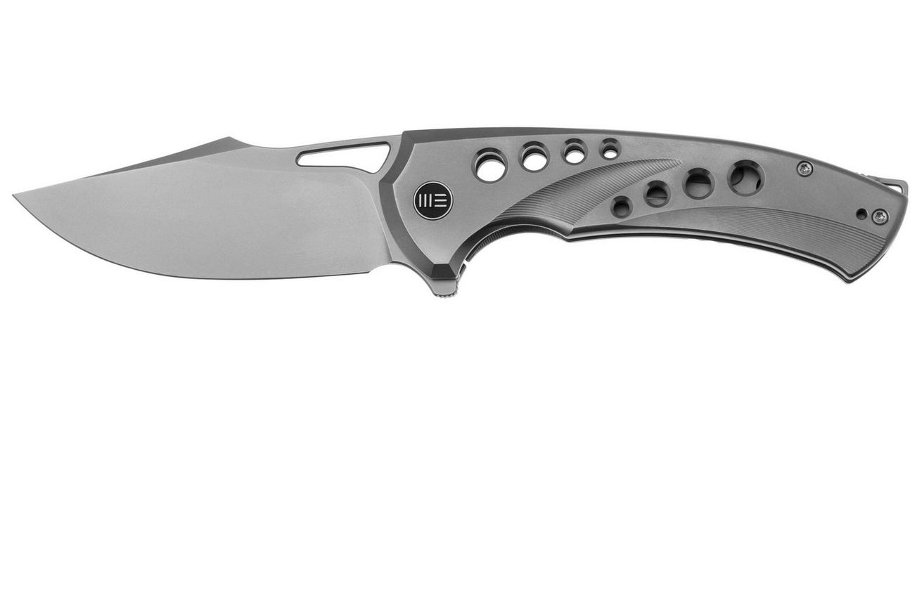 WE Knife Swiftfin WE23051-2 Polished Bead Blasted CPM 20CV, Polished Bead Blasted Titanium, Satin Holes zakmes