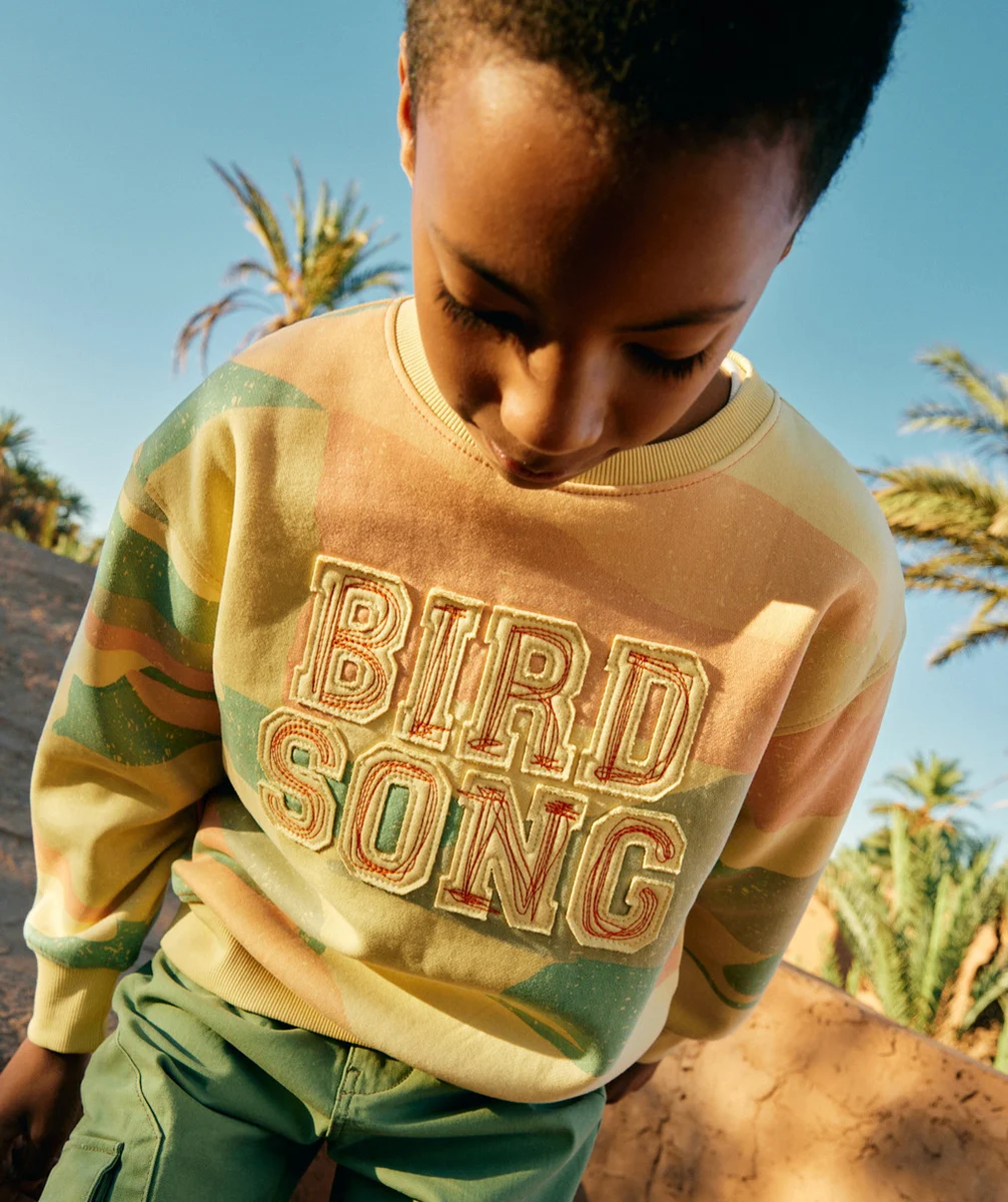 SWEAT MANCHES LONGUES GARÇON EN FIBRES RECYCLÉES JAUNE ET VERT