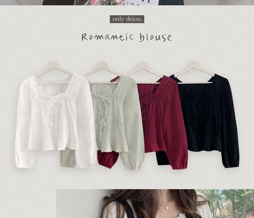 Leoom - Blouse met vierkante hals en lange mouwen en ruches