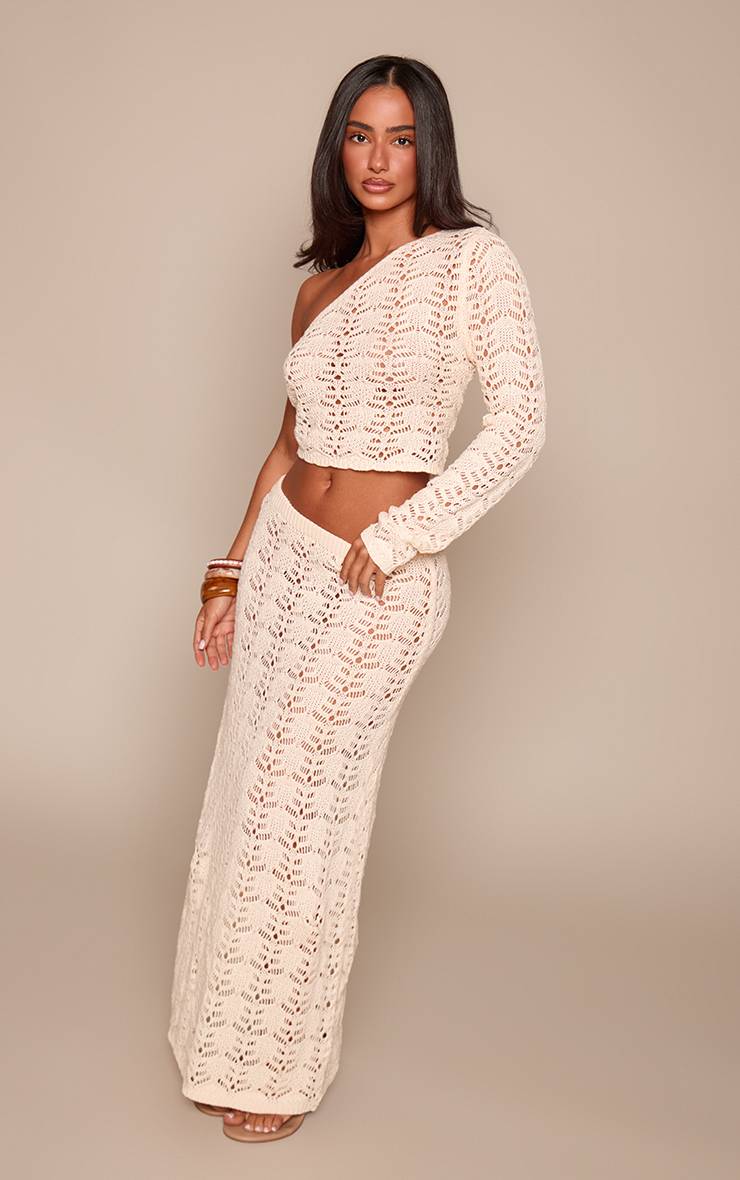 Crème Jupe Longue Droite En Crochet Petite
