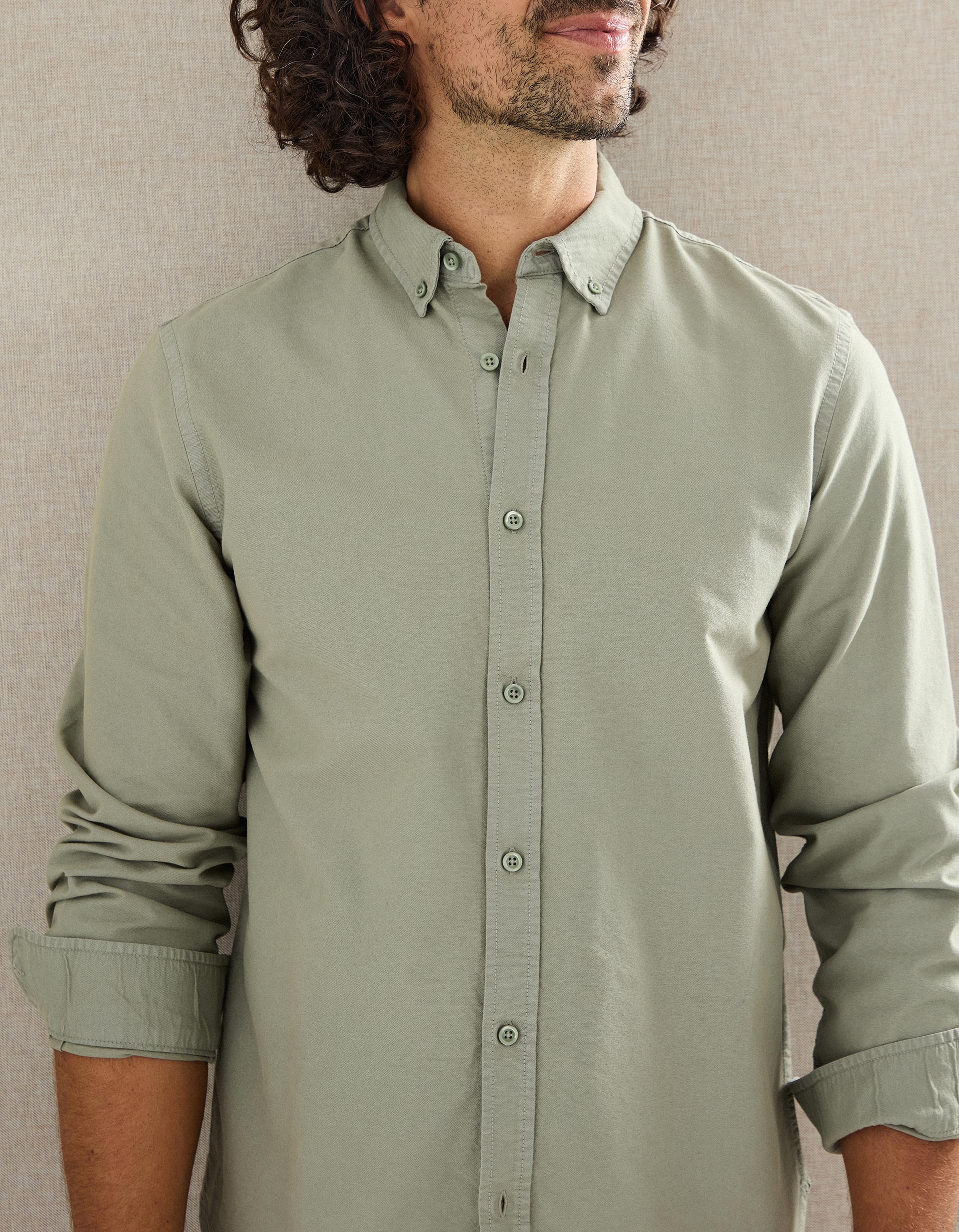 Camisa de Manga Comprida Oxford, Homem, Cinzento Claro