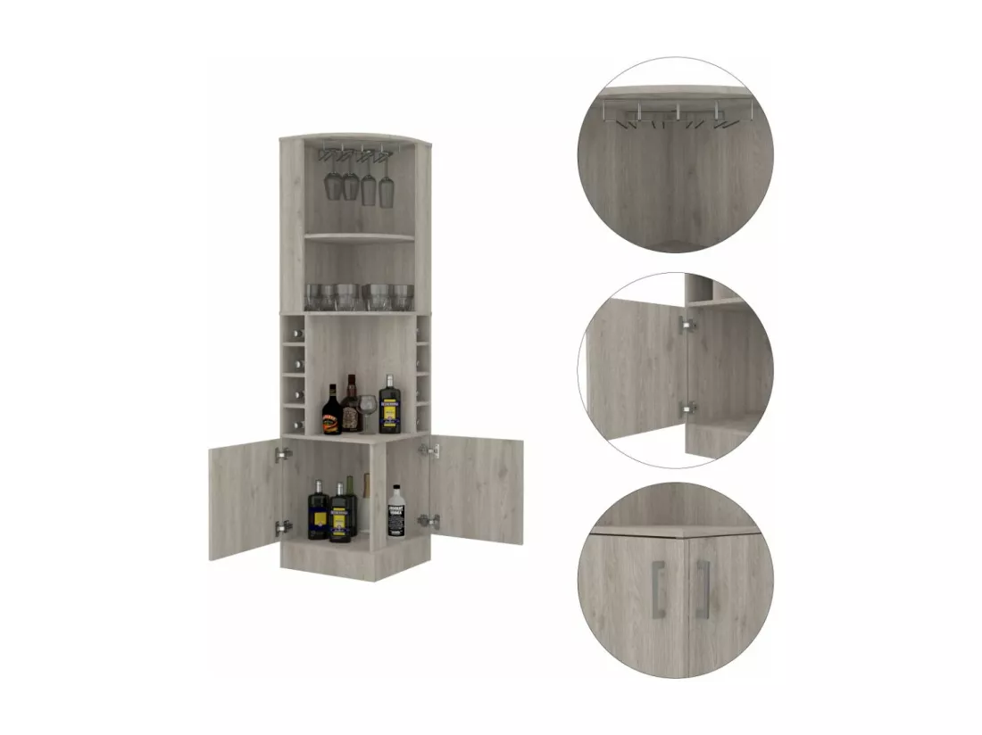 Meuble de bar d'angle Syrah, avec porte-verre , 180.59 cm X 46.73 cm X 46.73 cm , Gris / argenté