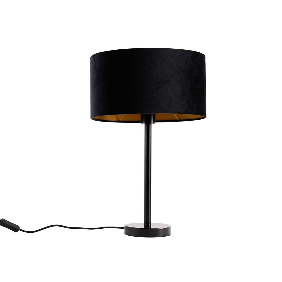 Tafellamp zwart met ovale velours kap zwart 35cm - Simplo