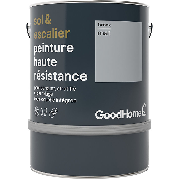Peinture haute résistance sol et escalier GoodHome gris Bronx mat 2L