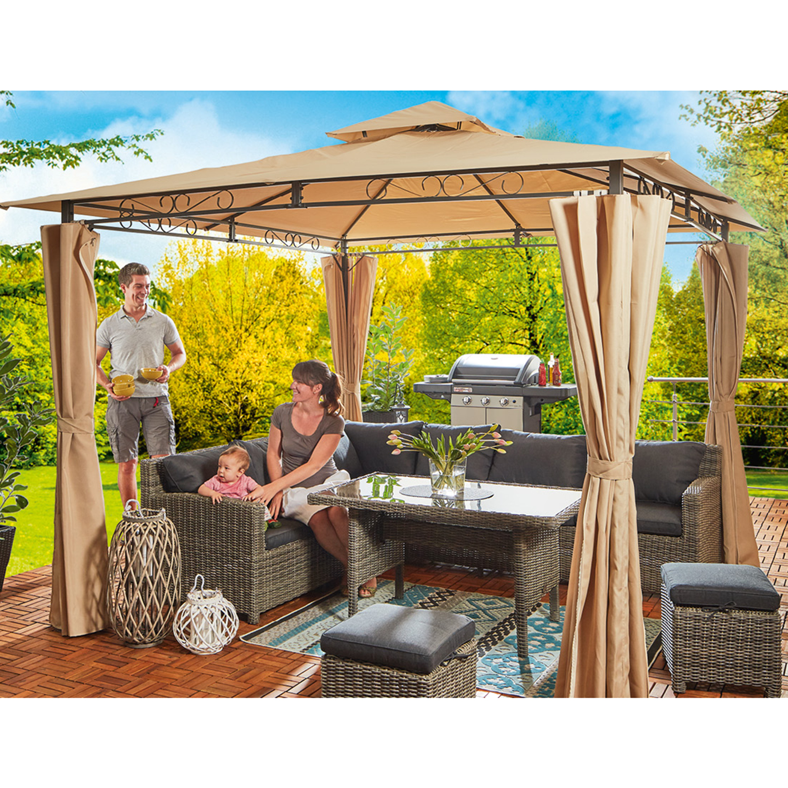 Pavillon - beige-anthrazit -3x3 Meter