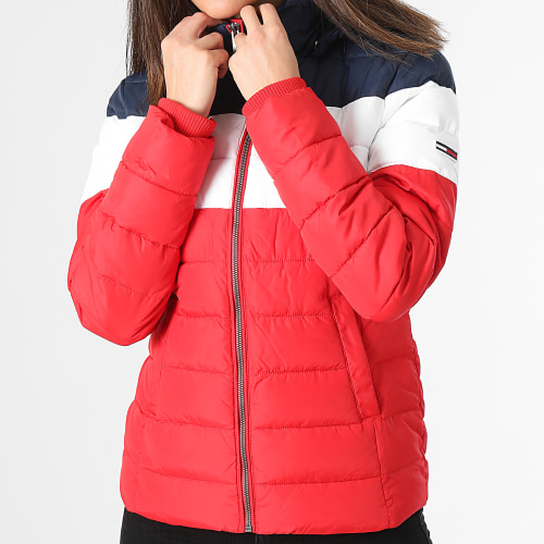 Doudoune Capuche Femme Colorblock 7257 Rouge Blanc Bleu Marine