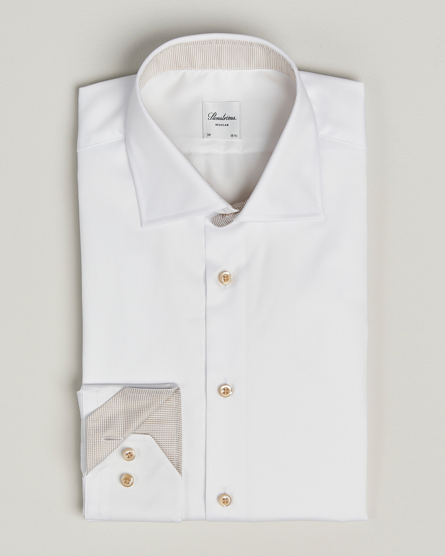 Stenströms Regular Fit Contrast Cotton Shirt White