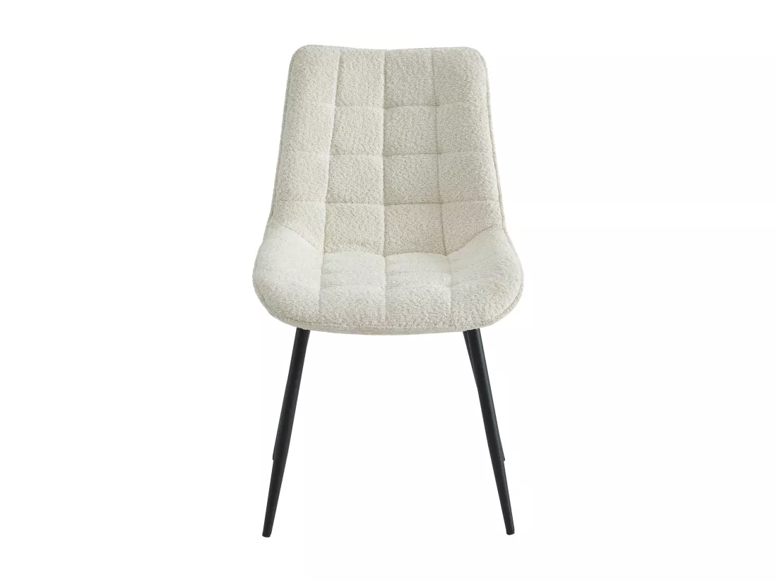 Lot de 6 chaises matelassées en tissu bouclette et métal noir - Blanc - OLLUA