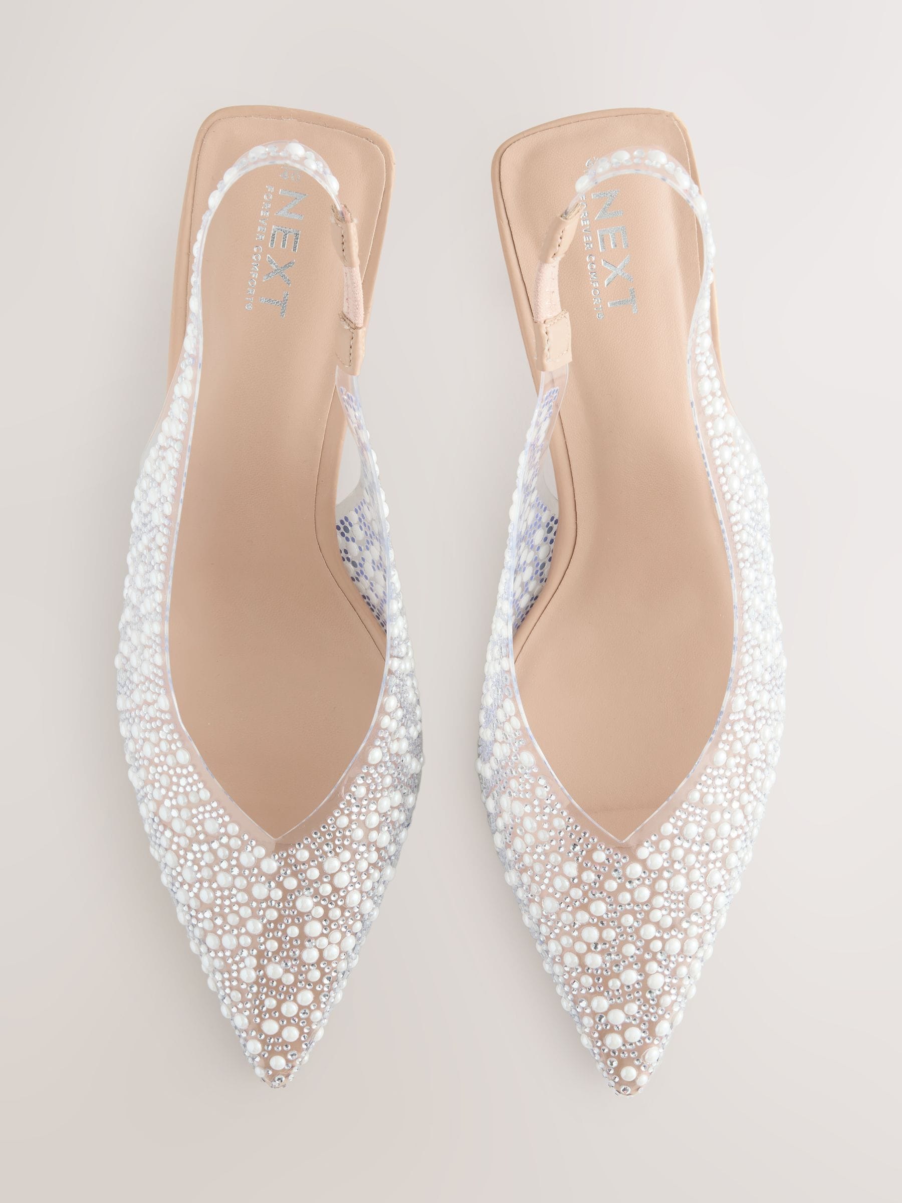 Wit - Forever Comfort® puntige slingback-hakken met vinyl en sierstenen