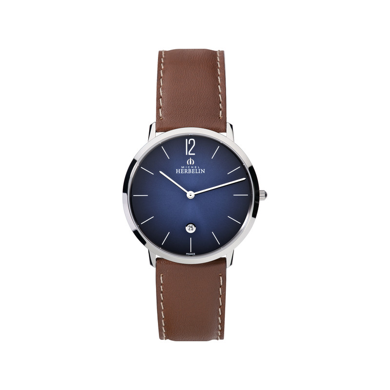 Montre Herbelin homme acier bracelet cuir marron