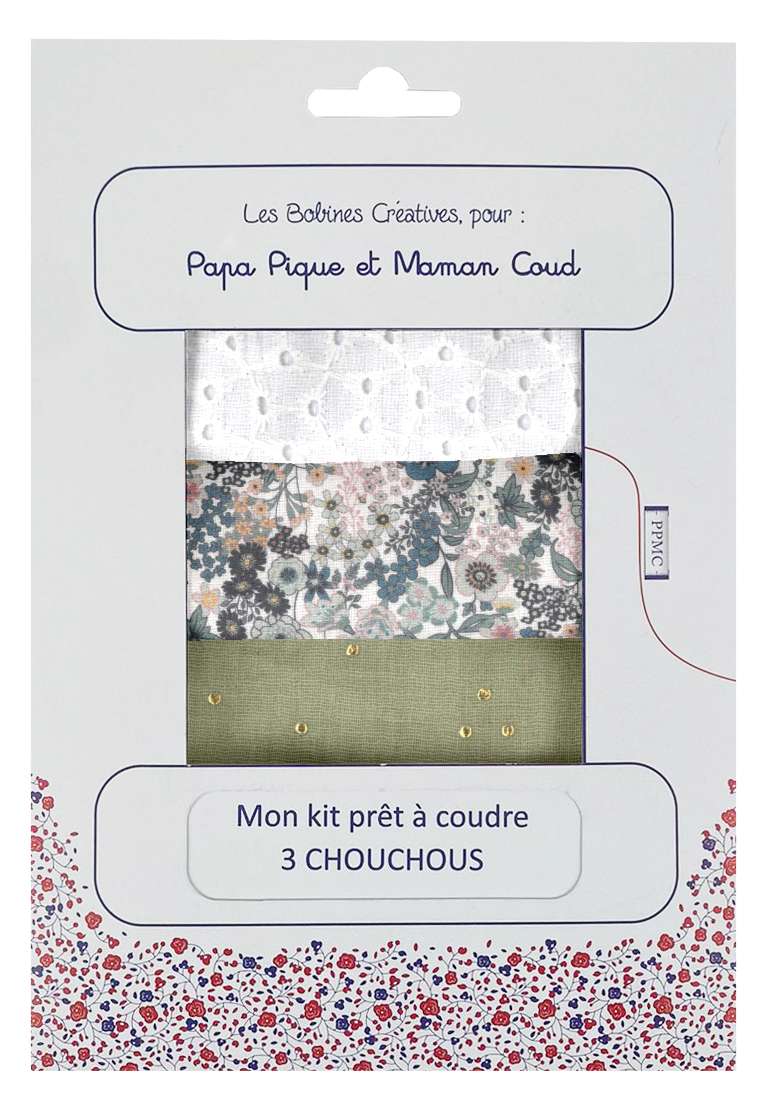 Kit Prêt À Coudre 3 Chouchous Ex2230 Fleuri Gris Bleu