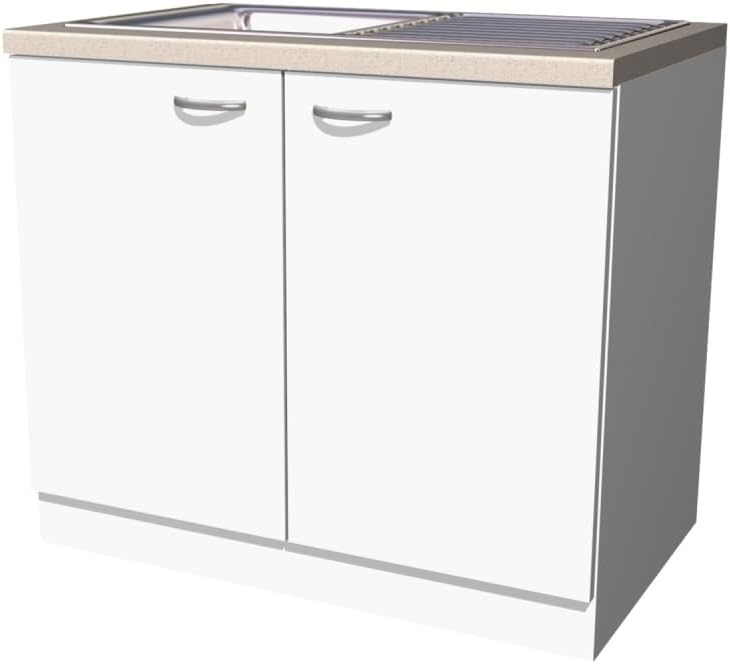 Smart Möbel Spüle mit Unterschrank 100 cm – Weiß – Küchenspüle mit Arbeitsplatte & Edelstahl-Spülbecken – kompakter Spülenunterschrank für Single-Küche oder kleine Küchenzeile