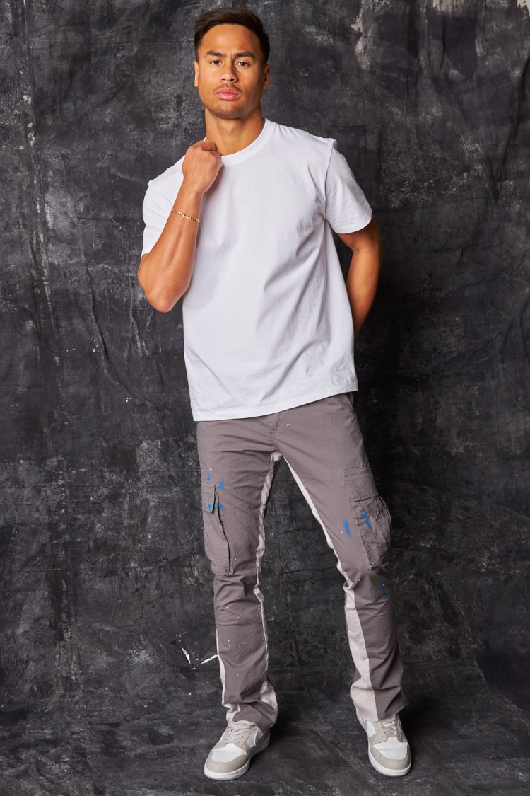 Pantalon cargo taché gris