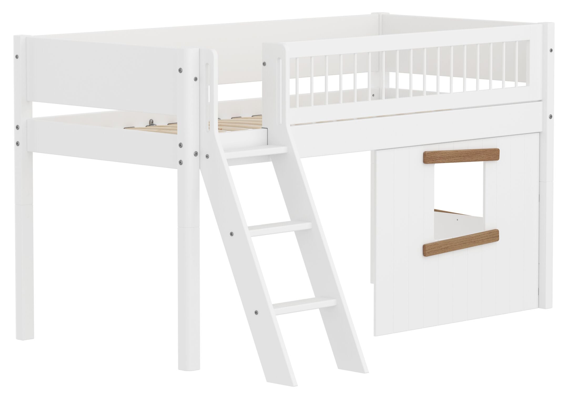 Flexa WHITE Halbhochbett mit Baumhaus - Weiss / B: 151.0 cm x T: 210.0 cm x H: 120.0 cm