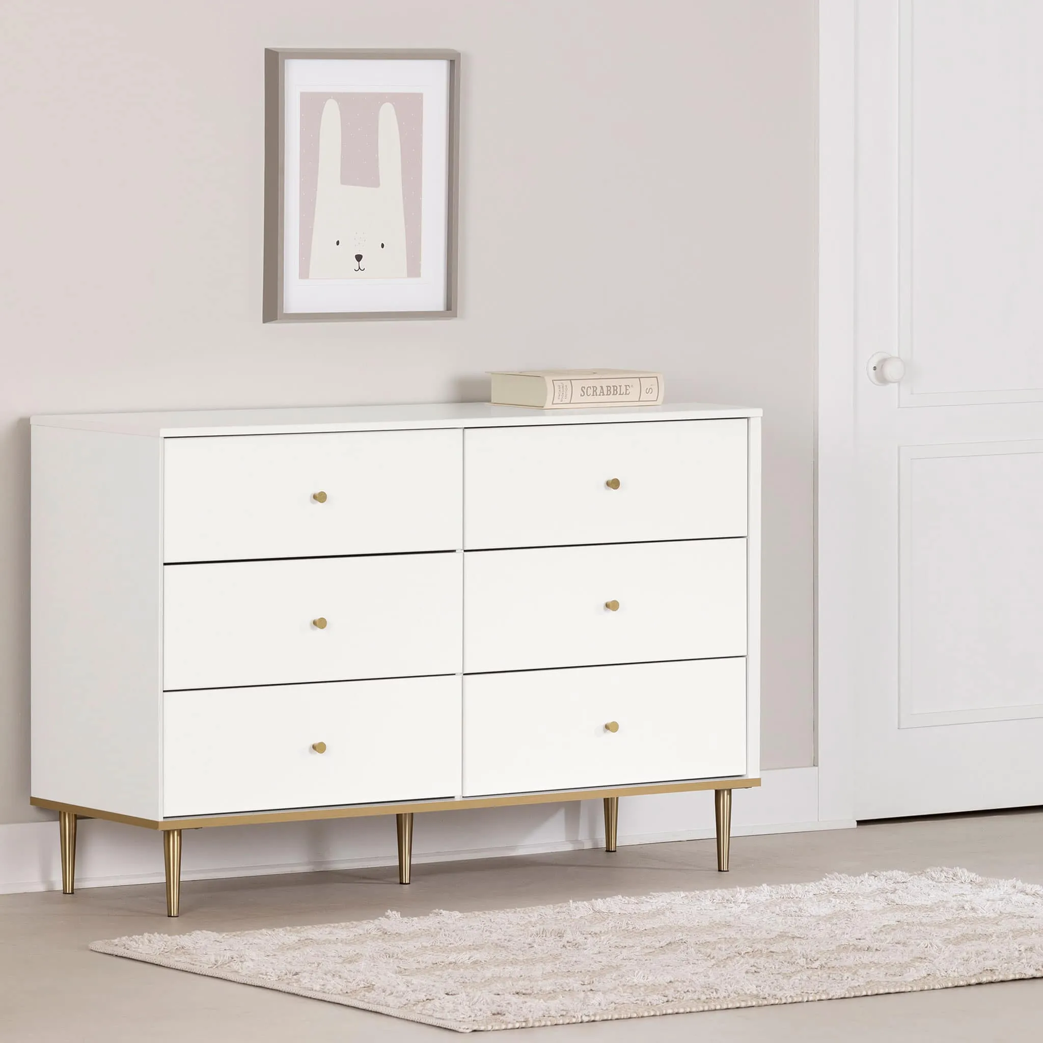 South Shore Bureau double 6 tiroirs - Dylane Blanc solide