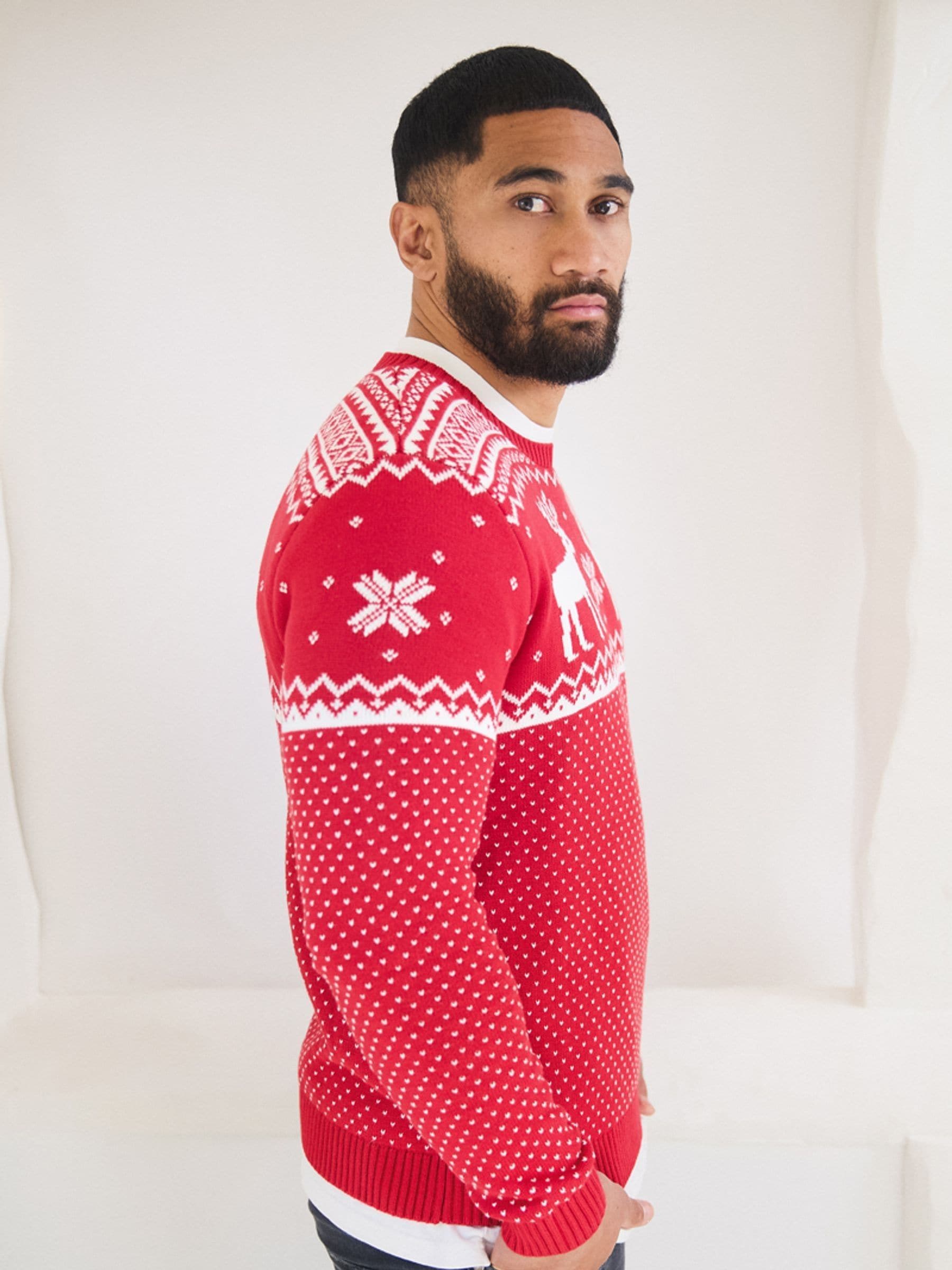 Rood - Kerstmis rendiertrui met Fairisle-patroon