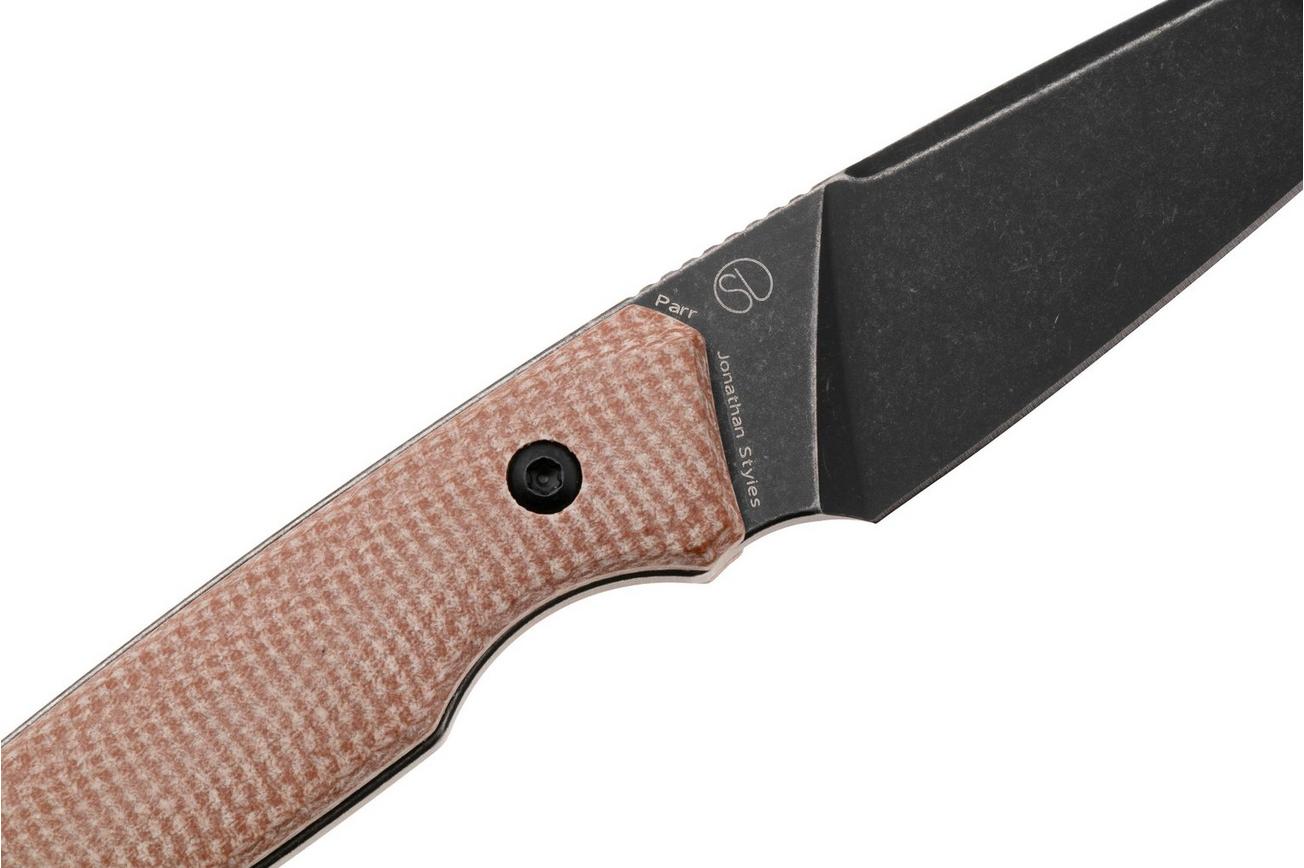 Tenable Knives Parr G011B4 Blackwashed 14C28N, Brown Micarta, vaststaand mes, Jonathan Styles design