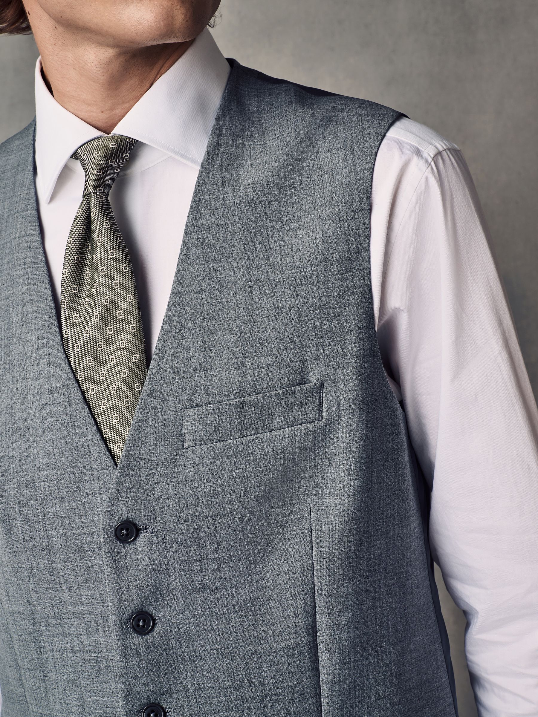 Grijs - Regular Fit Wool Blend Motionflex Waistcoat