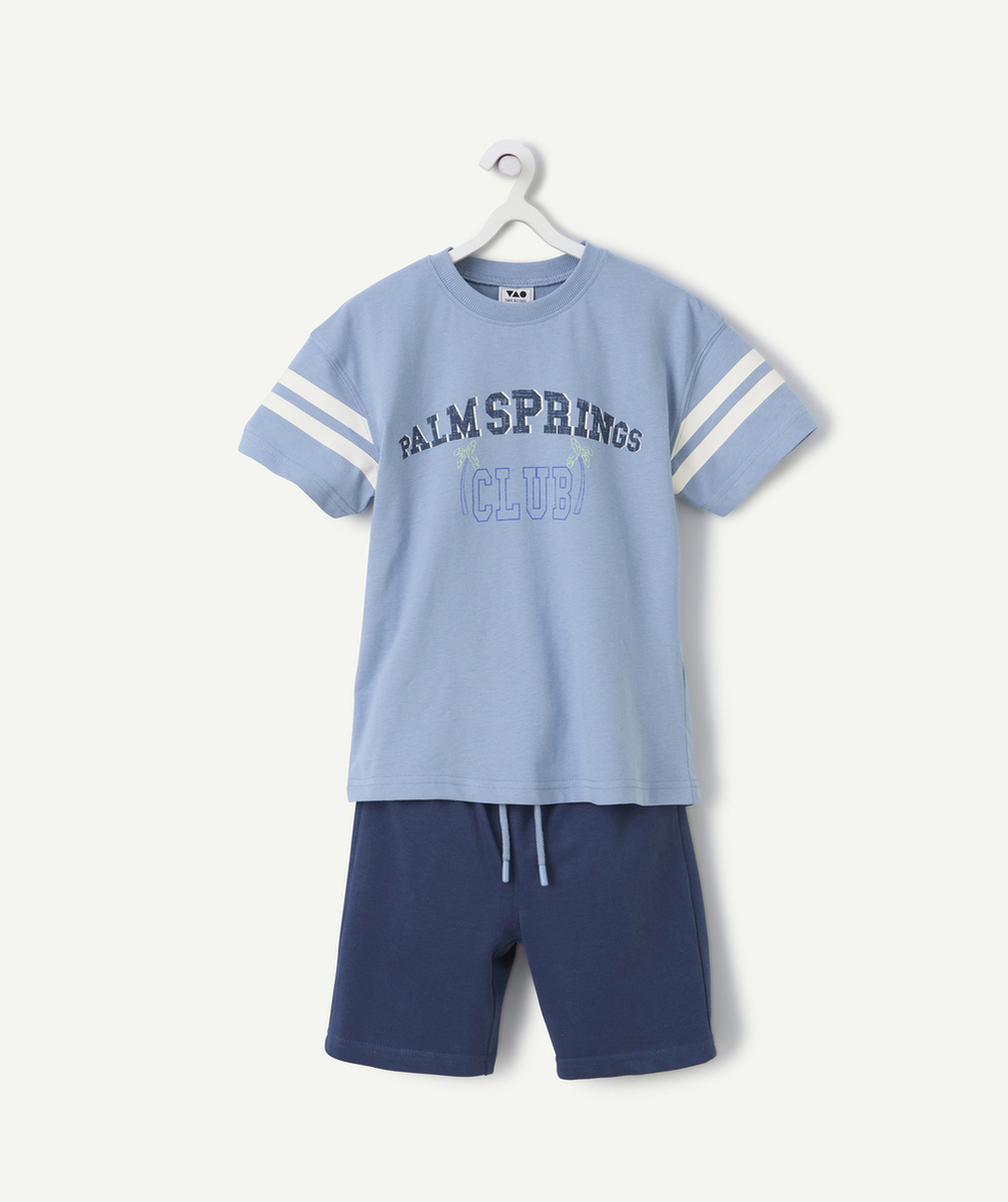 pyjama t-shirt manches courtes garçon en coton bio bleu