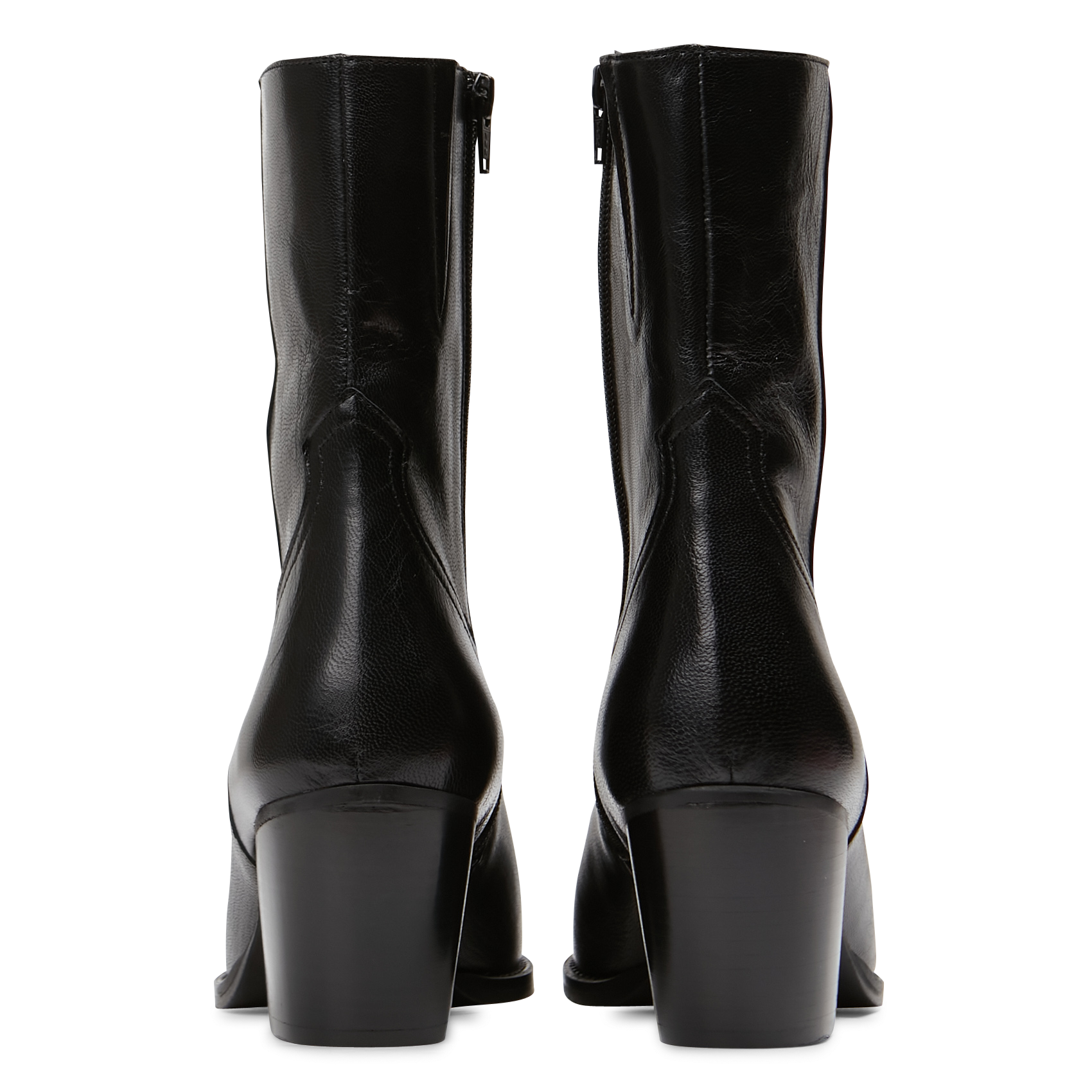 DJAMENA - Bottines surpiquées à talon en cuir| Noir