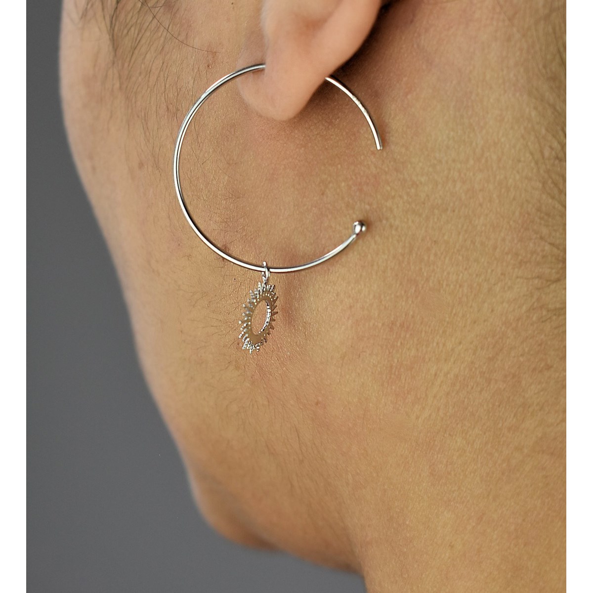 Boucles d'oreilles créole soleil pendant Argent 925 Rhodié