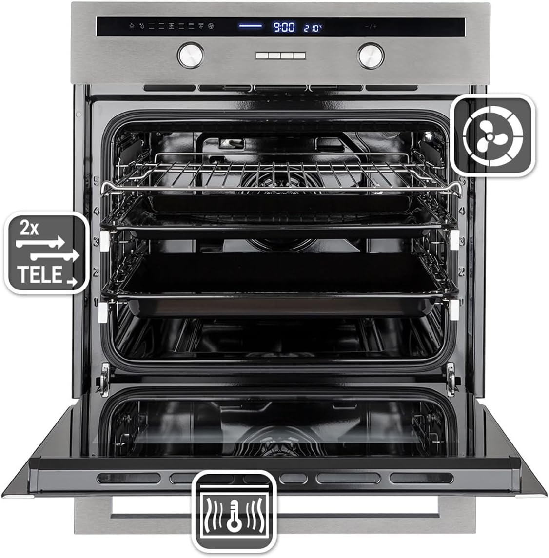 Autarkes Herdset | 60cm Einbaubackofen EB8013ED | Mikrowelle EBM4502ED | Drehspieß | Kerntemperaturfühler | Grill | Heißluft | Teleskopauszüge | Automatik-Timer | Wärmeschutzverglasung | SET8013EBM