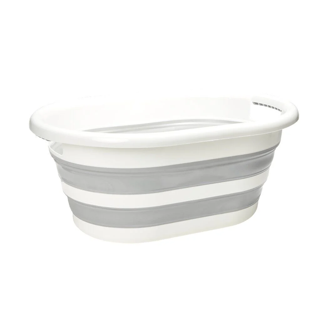 Panière à linge rétactable 26L plastique gris et blanc