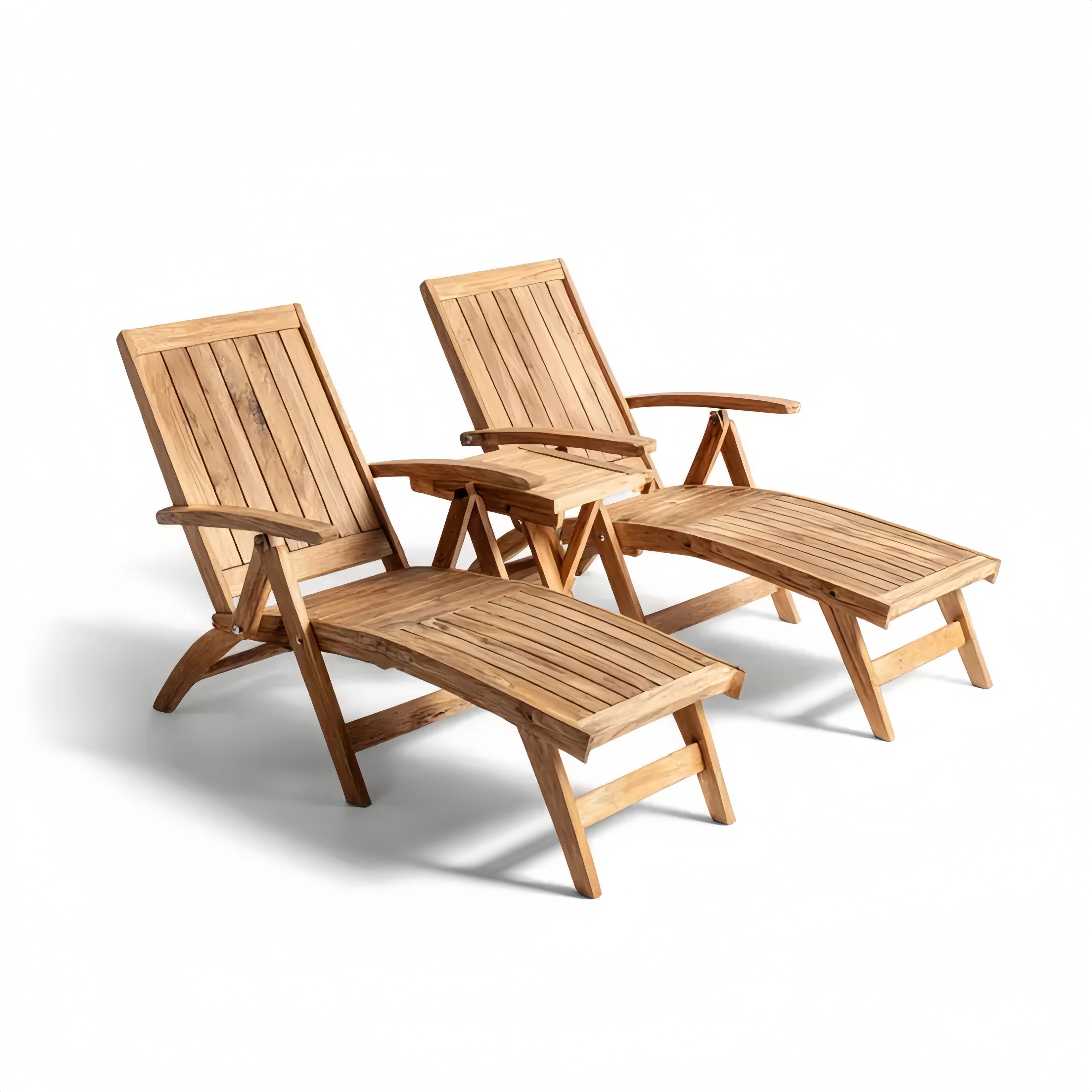 Gartenliege Set Holz 200x60x35 cm - Natur - Klappbar mit Beistelltisch