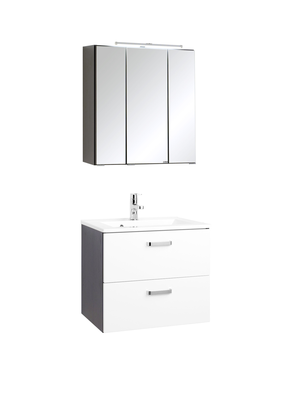 2-teiliges Badmöbel-Set BOLOGNA - weiß Hochglanz-grafitgrau - 60 cm breit