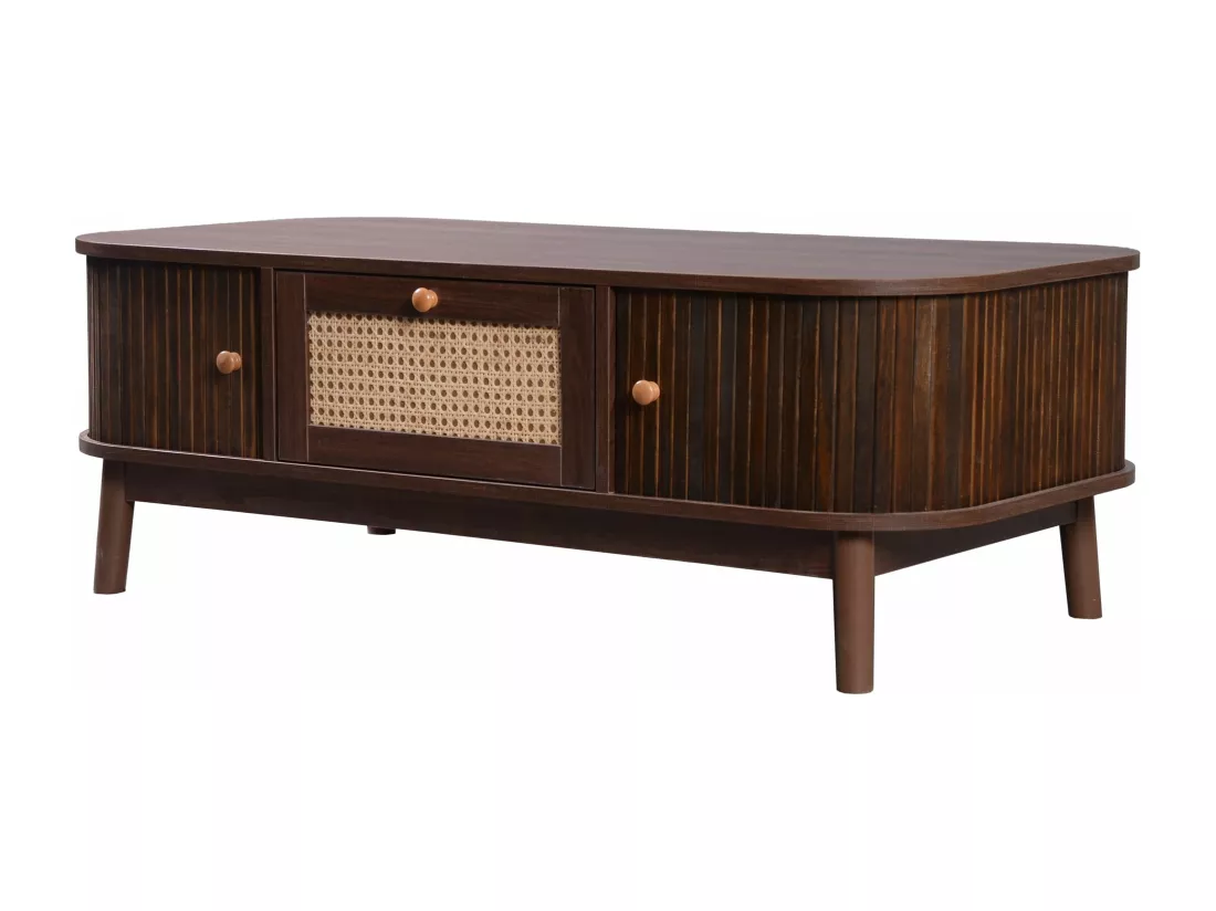 Table basse rustique en rotin, natural,d110cm×h38.5cm