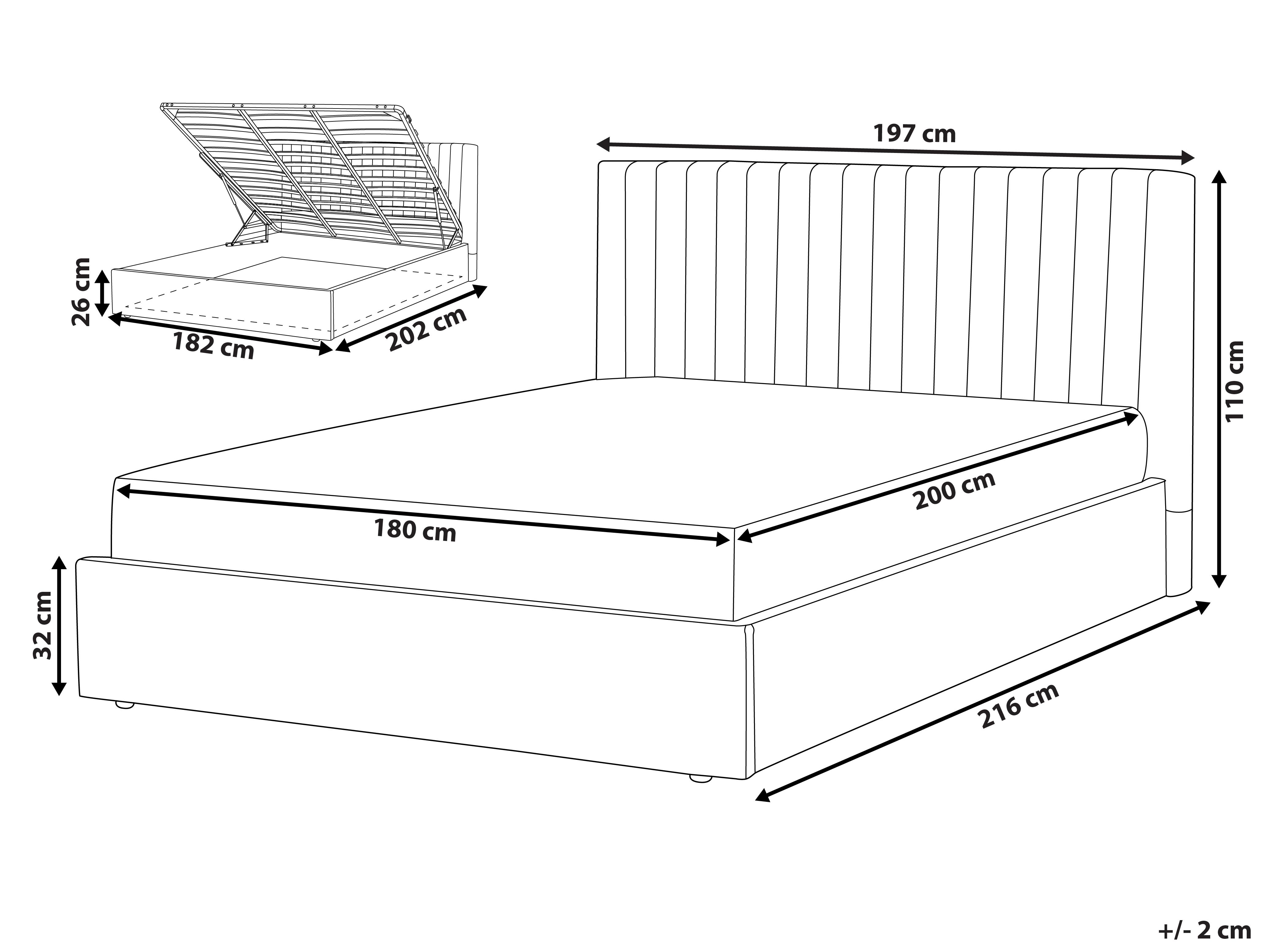 Bed met opbergruimte Fluweel VION 180 x 200 cm Grijs