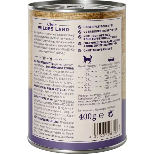 Hundefutter Adult Wild mit Kürbis, Preiselbeeren, Wildkräutern und Distelöl