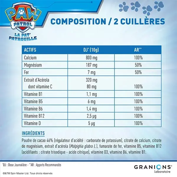 Granions Cacau em Pó Patrulha Canina para Crescimento 300g