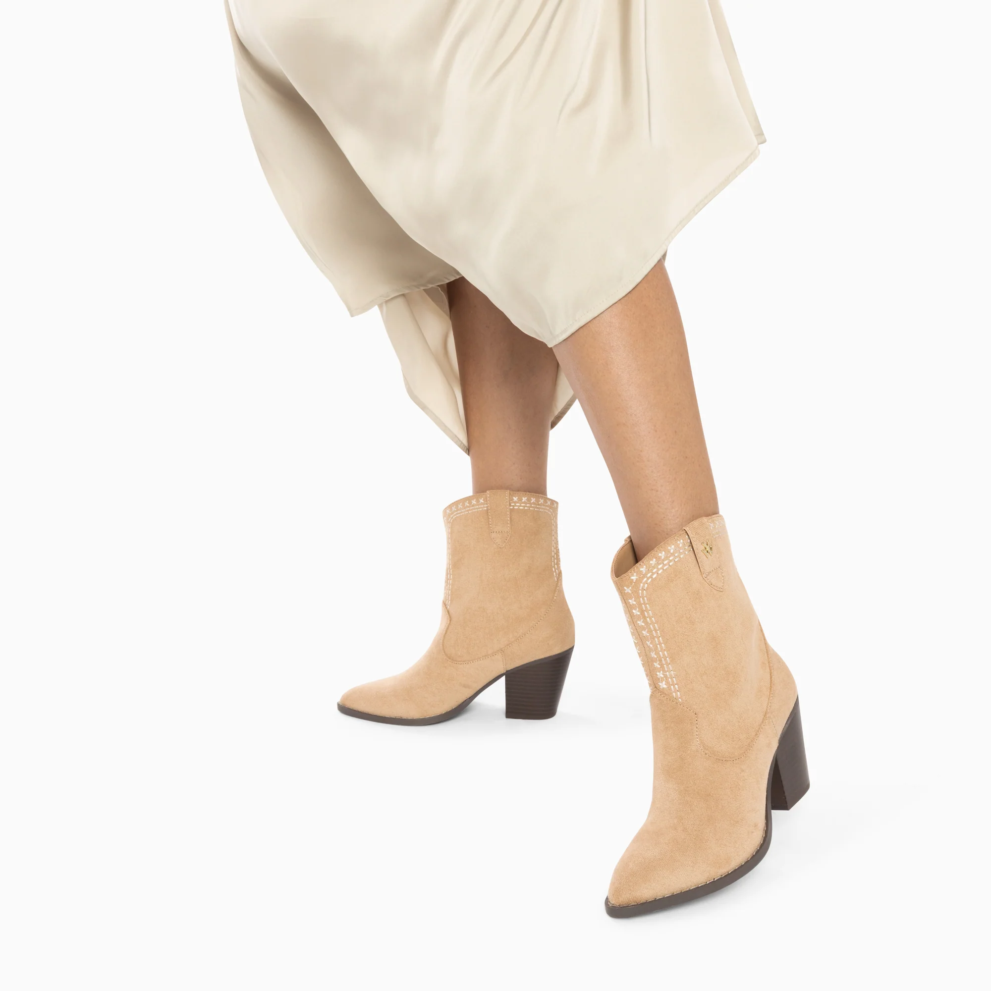 Bottines-Bottines santiags Danae montantes beiges à broderies