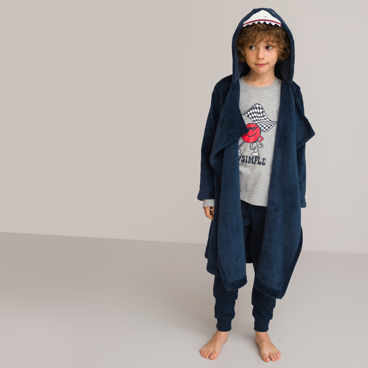 COLEÇÕES LA REDOUTE<br>Xadrez com mangas e capuz em fleece, estampa de tubarão