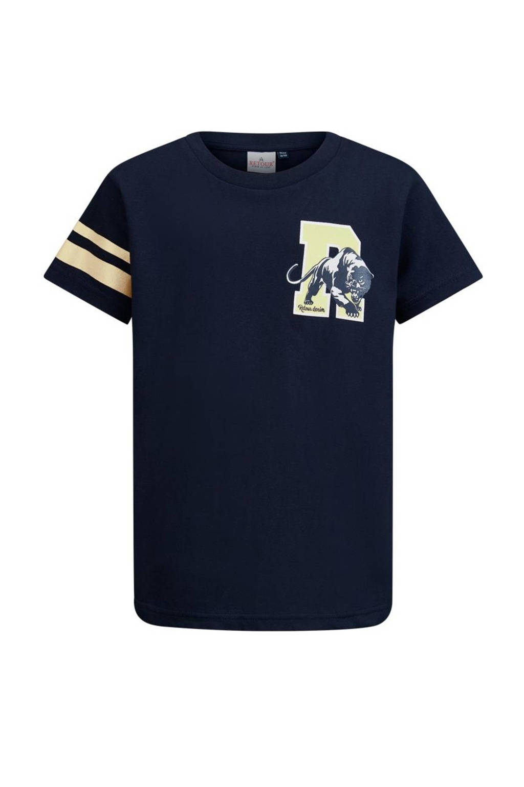 Retour Jeans T-shirt Pharrel met backprint donkerblauw/geel