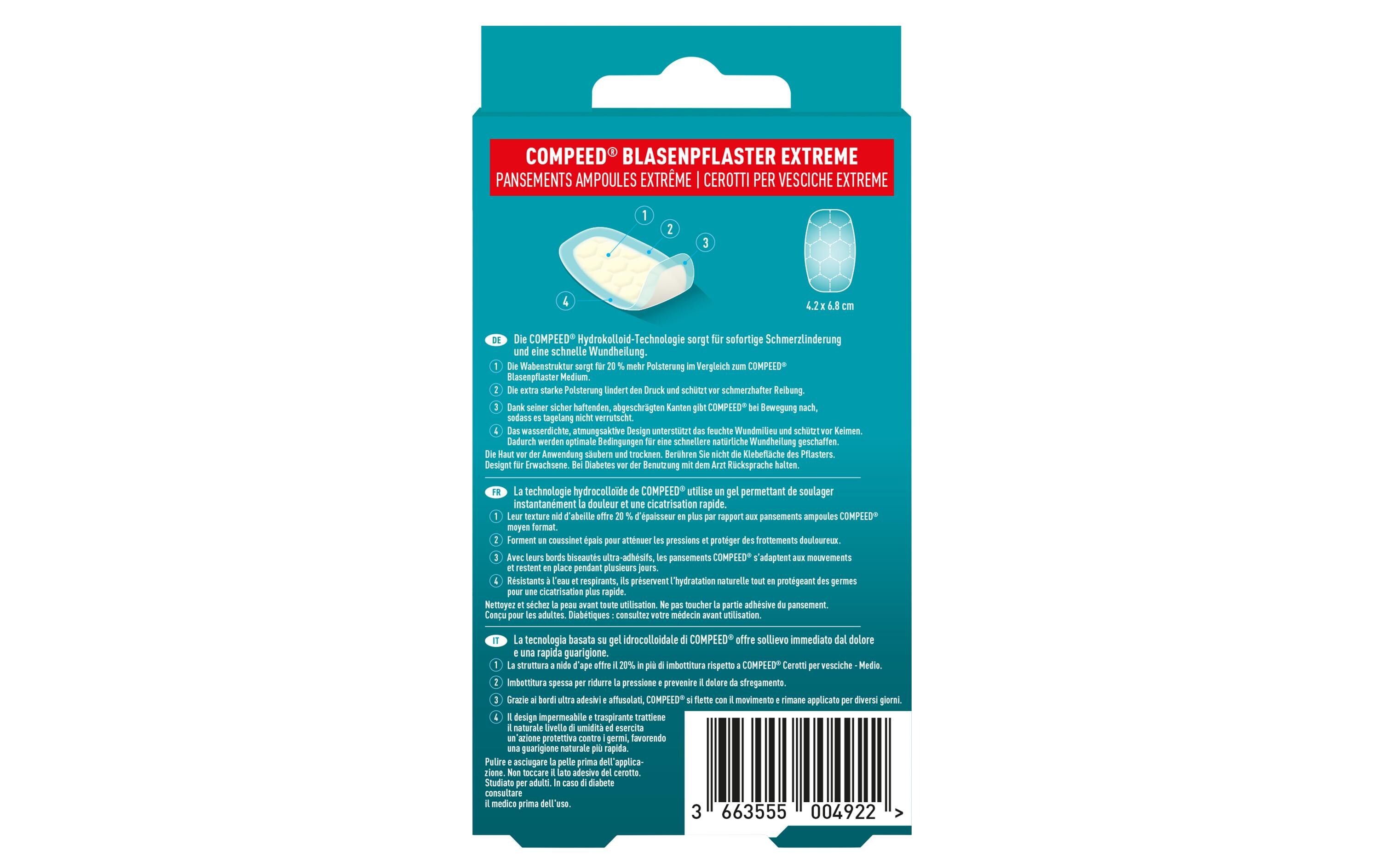 Blasenpflaster Ferse Extreme 6.8 x 4.2 cm,10 StückFeuchtigkeitsabsorbierende, hygienische Pflaster für sofortige Schmerzlinderung